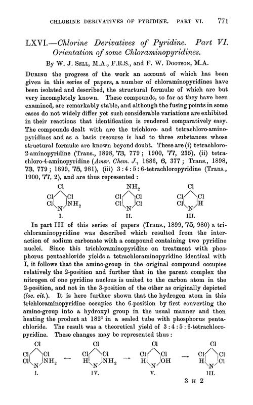 LXVI.—Chlorine derivatives of pyridine. Part VI. Orientation of some chloraminopyridines