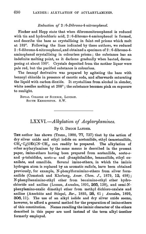 LXXVI.—Alkylation of acylarylamines