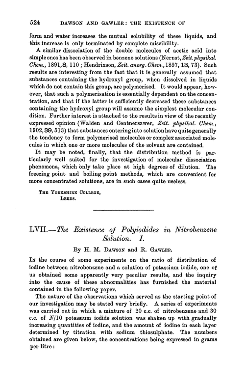 LVII.—The existence of polyiodides in nitrobenzene solution. I