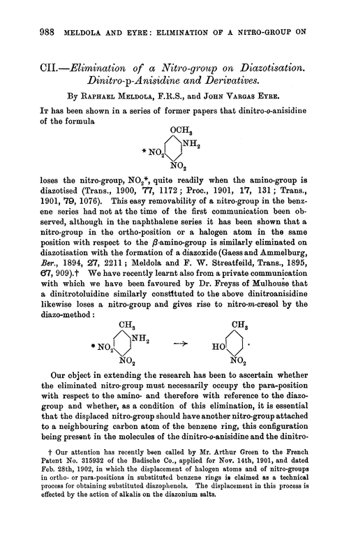 CII.—Elimination of a nitro-group on diazotisation. Dinitro-p-anisidine and derivatives