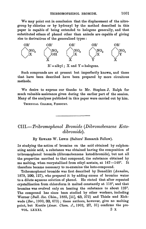 CIII.—Tribromophenol bromide (dibromobenzene ketodibromide)