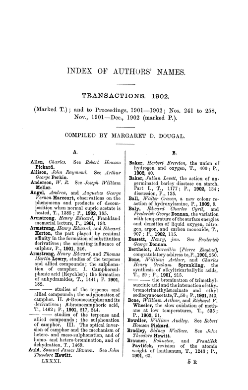 Index of authors' names, 1902