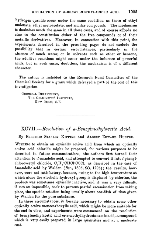 XCVII.—Resolution of α-benzylmethylacetic acid
