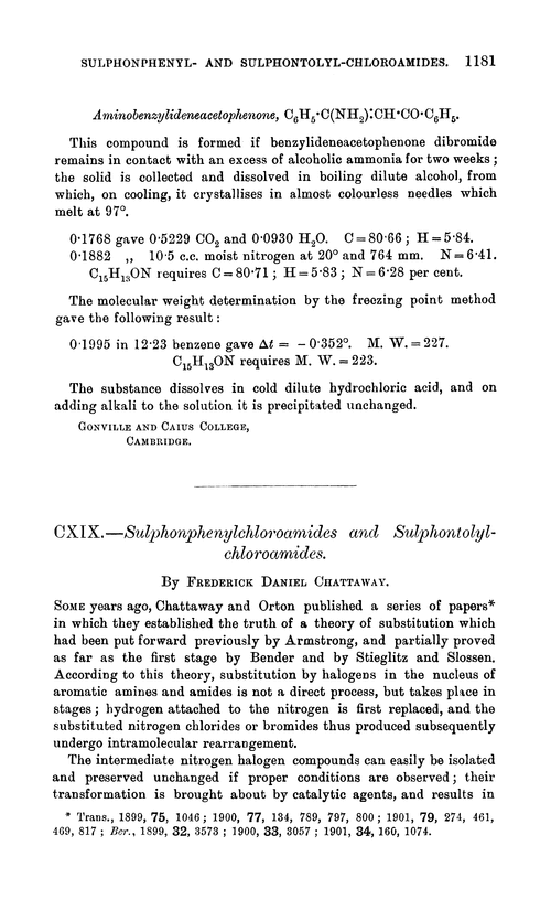 CXIX.—Sulphonphenylchloroamides and sulphontolylchloroamides