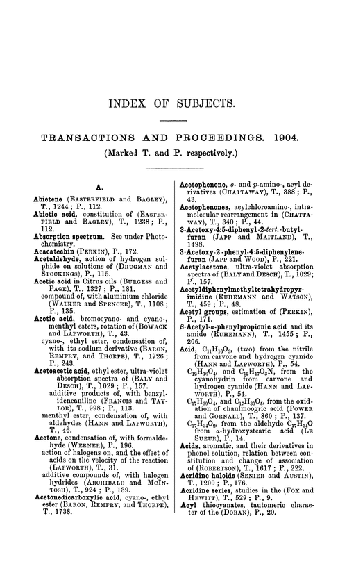 Index of subjects, 1904