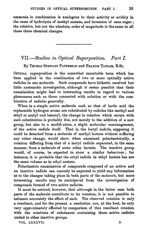 VII.—Studies in optical superposition. Part I