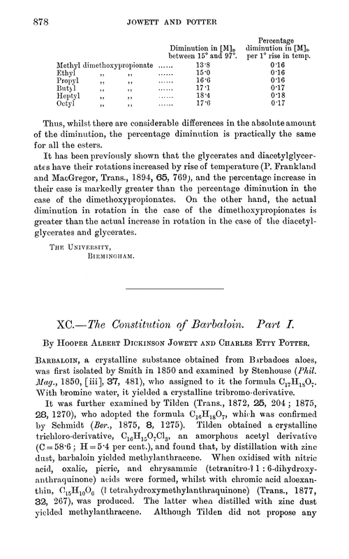XC.—The constitution of barbaloin. Part I