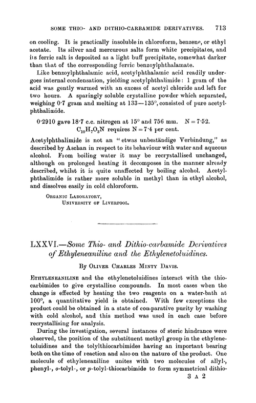 LXXVI.—Some thio- and dithio-carbamide derivatives of ethyleneaniline and the ethylenetoluidines