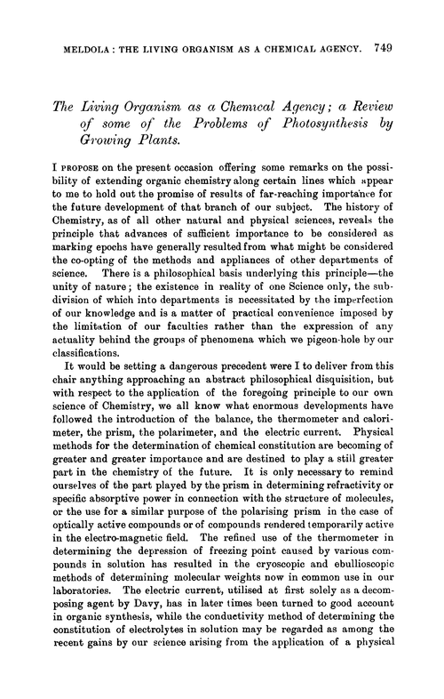 The living organism as a chemical agency; a review of some of the problems of photosynthesis by growing plants