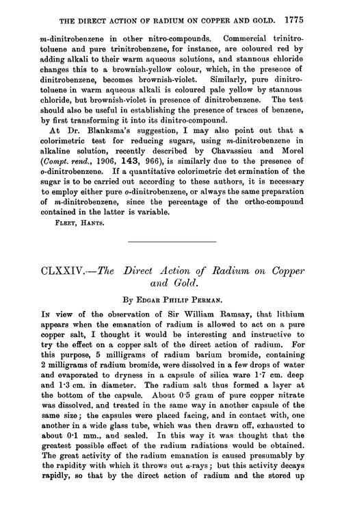 CLXXIV.—The direct action of radium on copper and gold
