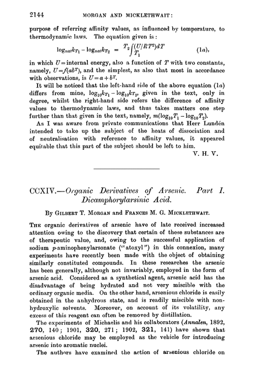 CCXIV.—Organic derivatives of arsenic. Part I. Dicamphorylarsinic acid
