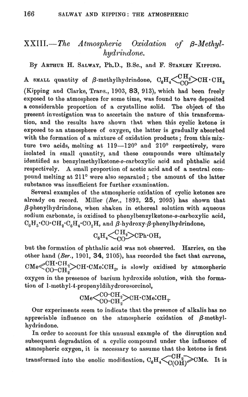 XXIII.—The atmospheric oxidation of β-methyl-hydrindone
