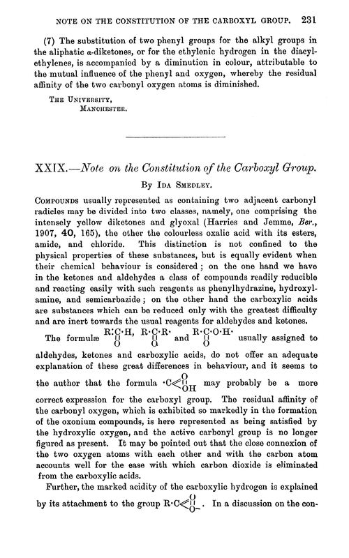XXIX.—Note on the constitution of the carboxyl group
