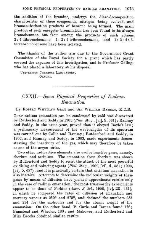 CXXII.—Some physical properties of radium emanation
