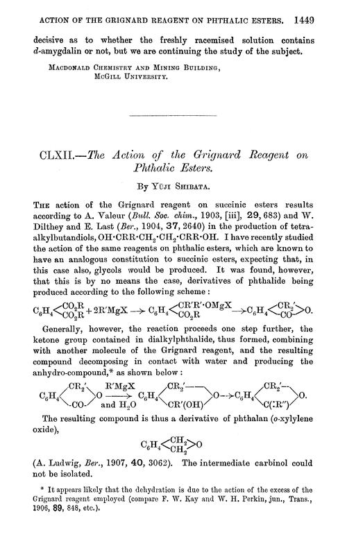 CLXII.—The action of the Grignard reagent on phthalic esters