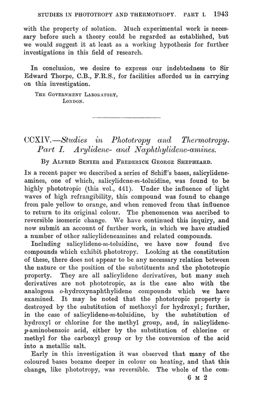 CCXIV.—Studies in phototropy and thermotropy. Part I. Arylidene- and naphthylidene-amines