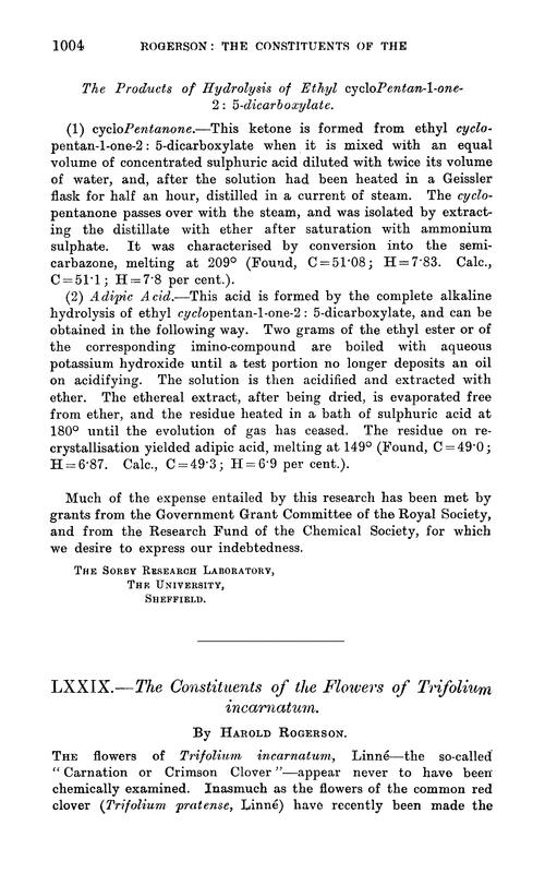 LXXIX.—The constituents of the flowers of Trifolium incarnatum