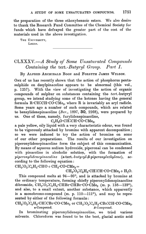 CLXXXV.—A study of some unsaturated compounds containing the tert.-butyryl group. Part I