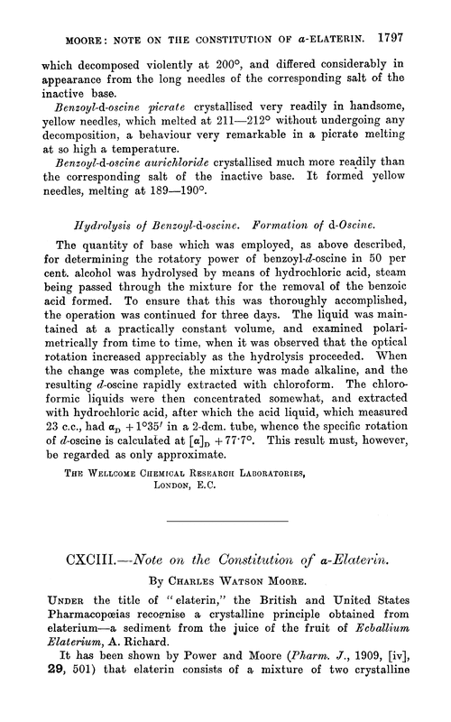 CXCIII.—Note on the constitution of α-elaterin