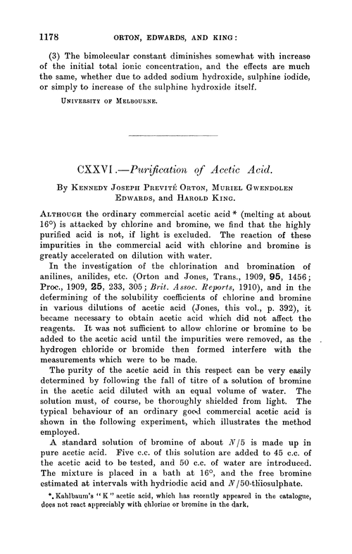 CXXVI.—Purification of acetic acid