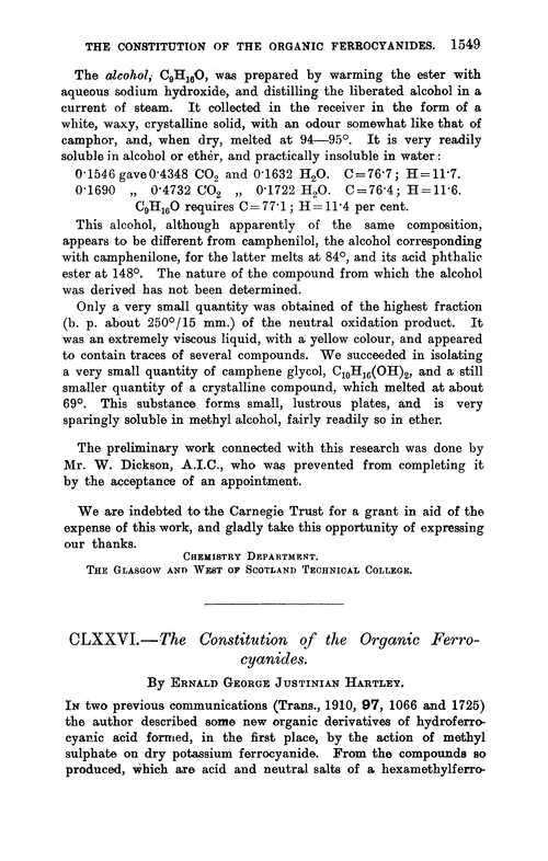 CLXXVI.—The constitution of the organic ferrocyanides