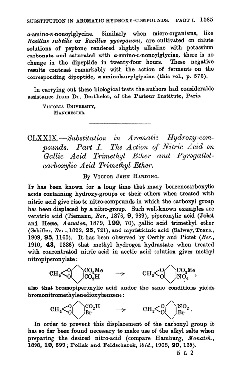 CLXXIX.—Substitution in aromatic hydroxy-compounds. Part I. The action of nitric acid on gallic acid trimethyl ether and pyrogallolcarboxylic acid trimethyl ether