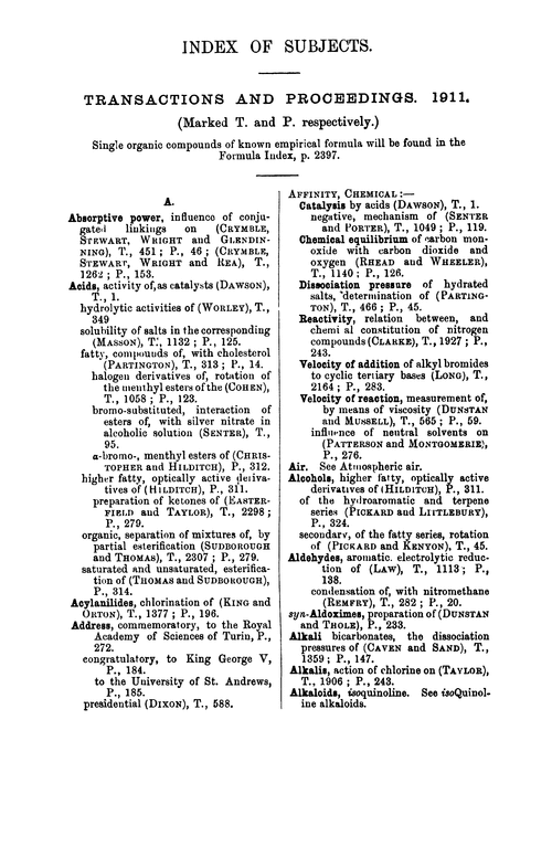Index of subjects, 1911