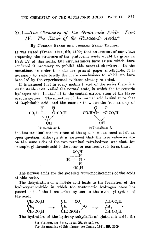 XCI.—The chemistry of the glutaconic acids. Part IV. The esters of the glutaconic acids