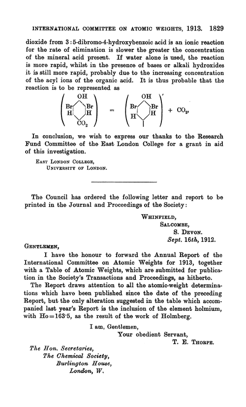 Report of the International Committee on Atomic Weights, 1913