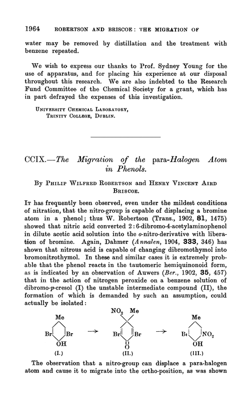 CCIX.—The migration of the para-halogen atom in phenols