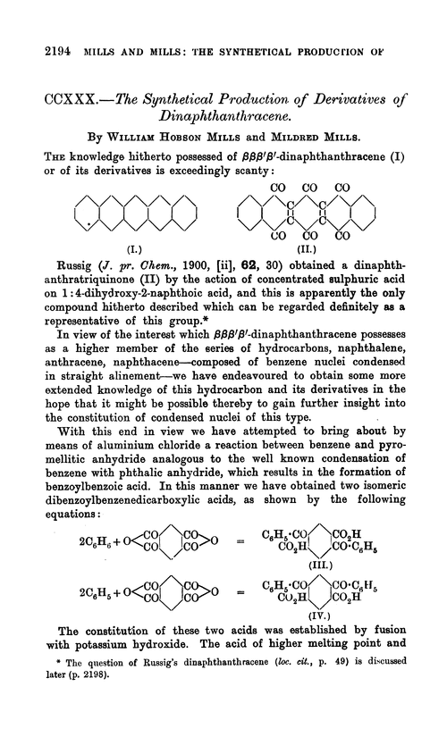CCXXX.—The synthetical production of derivatives of dinaphthanthracene