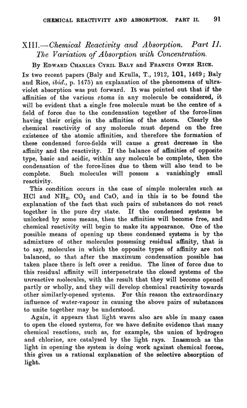 XIII.—Chemical reactivity and absorption. Part II. The variation of absorption with concentration