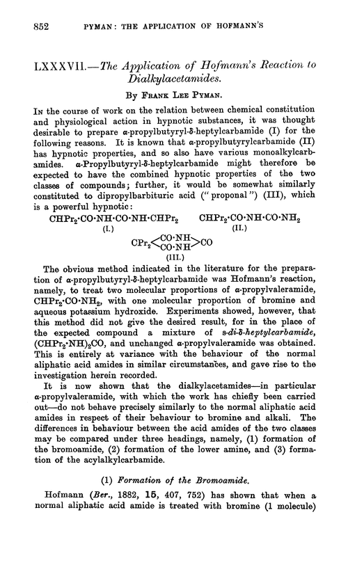 LXXXVII.—The application of Hofmann's reaction to dialkylacetamides