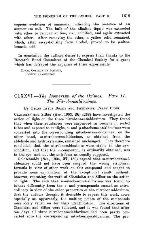 CLXXVI.—The isomerism of the oximes. Part II. The nitrobenzaldoximes