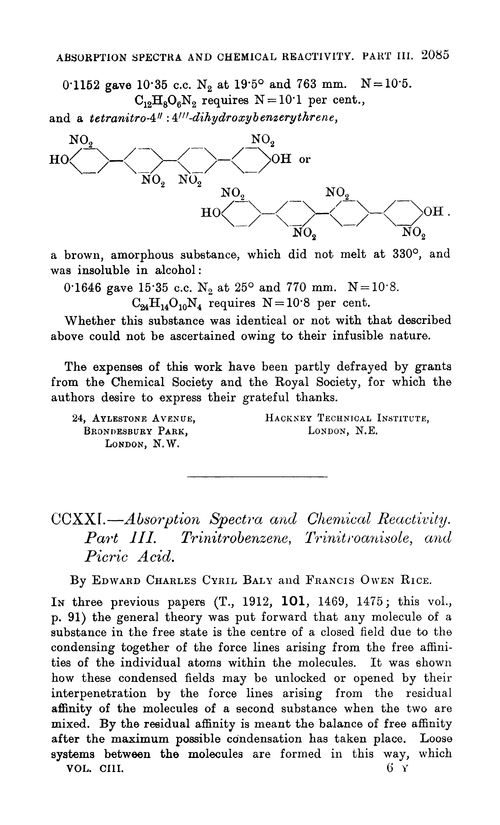 CCXXI.—Absorption spectra and chemical reactivity. Part III. Trinitrobenzene, trinitroanisole, and picric acid
