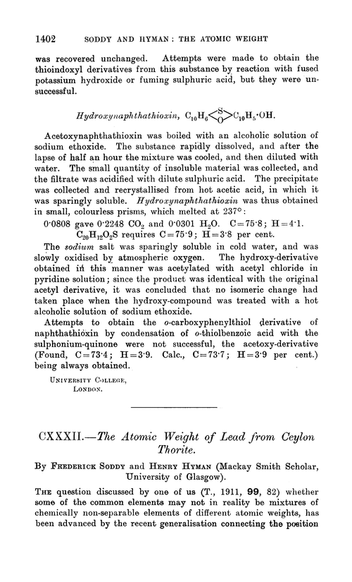 CXXXII.—The atomic weight of lead from ceylon thorite