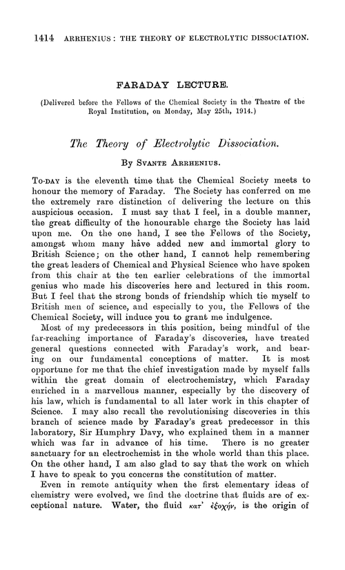 Faraday Lecture. The theory of electrolytic dissociation