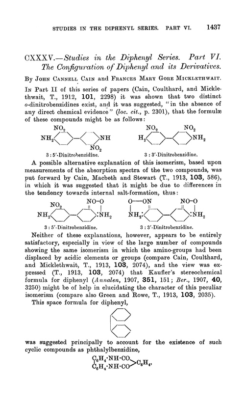 CXXXV.—Studies in the diphenyl series. Part VI. The configuration of diphenyl and its derivatives