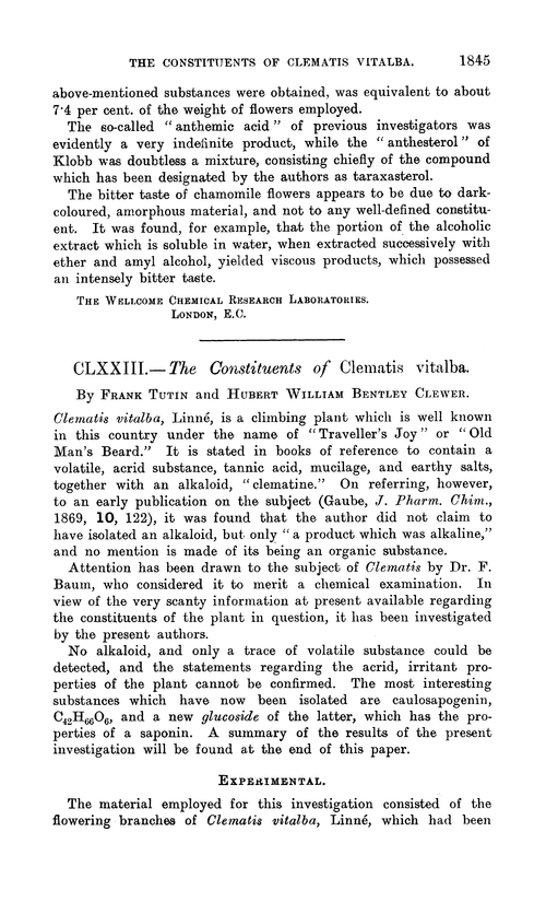 CLXXIII.—The constituents of Clematis vitalba
