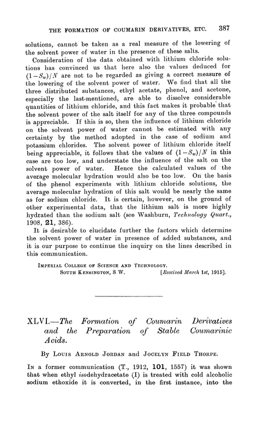 XLVI.—The formation of coumarin derivatives and the preparation of stable coumarinic acids