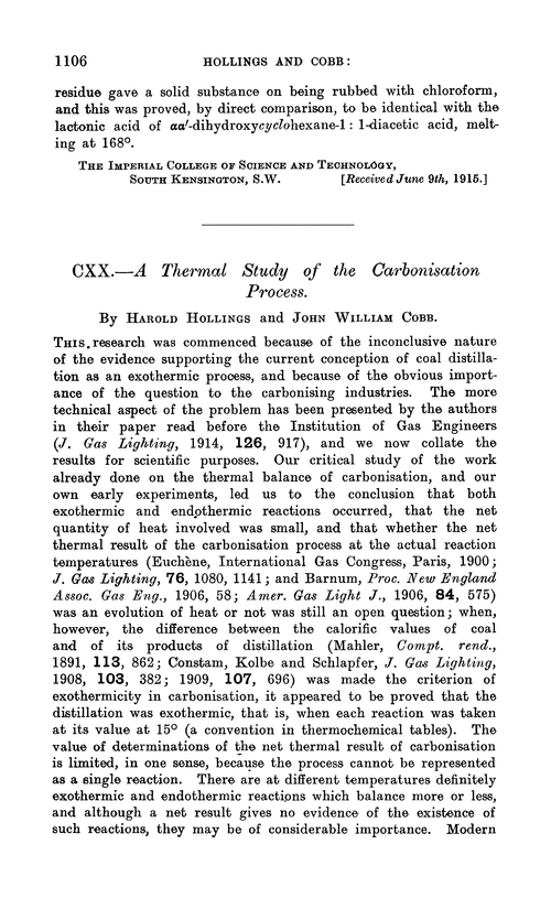 CXX.—A thermal study of the carbonisation process