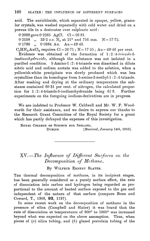 XV.—The influence of different surfaces on the decomposition of methane