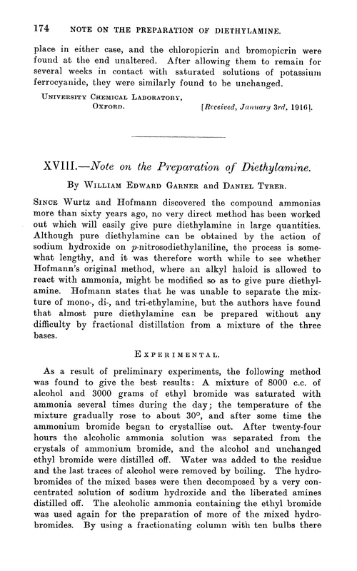 XVIII.—Note on the preparation of diethylamine