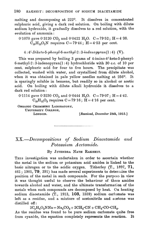 XX.—Decompositions of sodium diacetamide and potassium acetamide