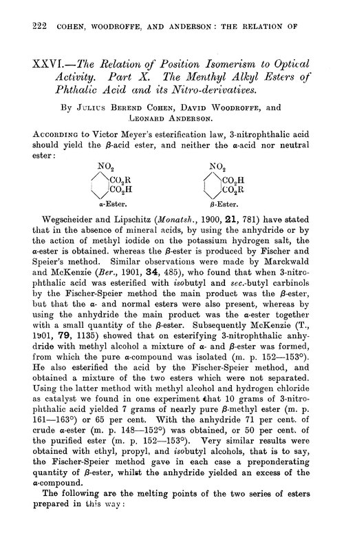 XXVI.—The relation of position isomerism to optical activity. Part X. The menthyl alkyl esters of phthalic acid and its nitro-derivatives