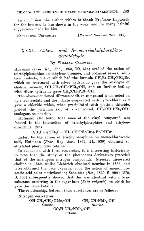 XXXI.—Chloro- and bromo-triethylphosphino- acetaldehyde
