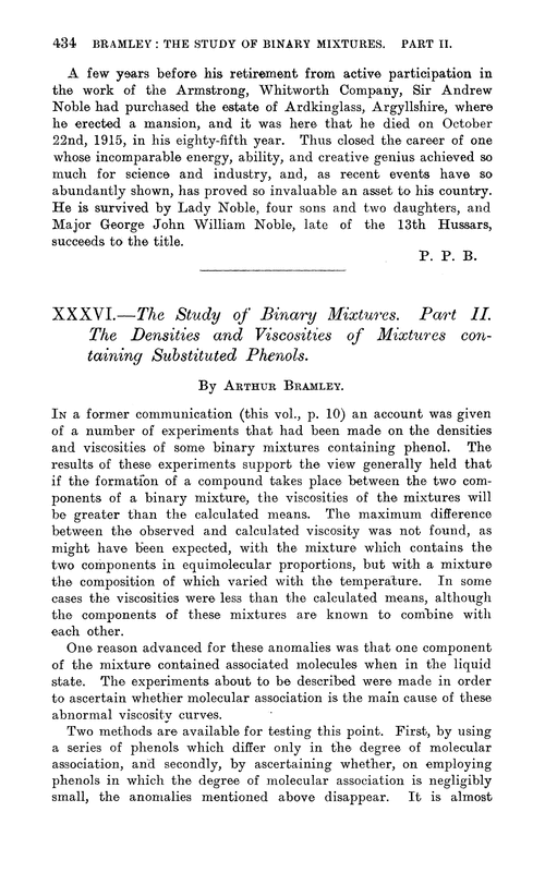 XXXVI.—The study of binary mixtures. Part II. The densities and viscosities of mixtures containing substituted phenols