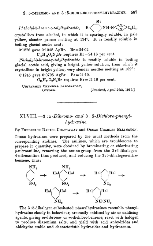 XLVIII.—3 : 5-Dibromo- and 3 : 5-dichloro-phenylhydrazine