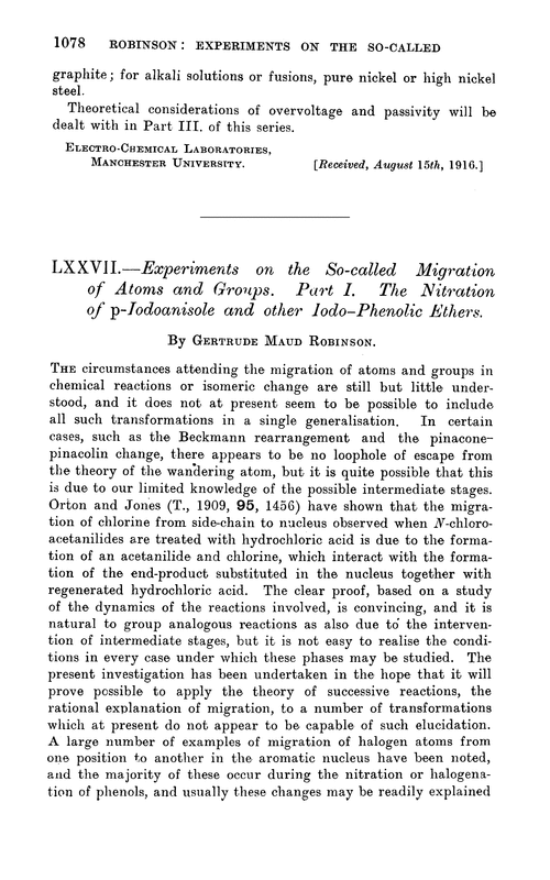 LXXVII.—Experiments on the so-called migration of atoms and groups. Part I. The nitration of p-iodoanisole and other iodo–phenolic ethers