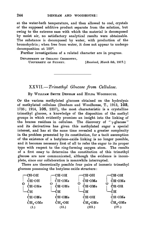 XXVII.—Trimethyl glucose from cellulose